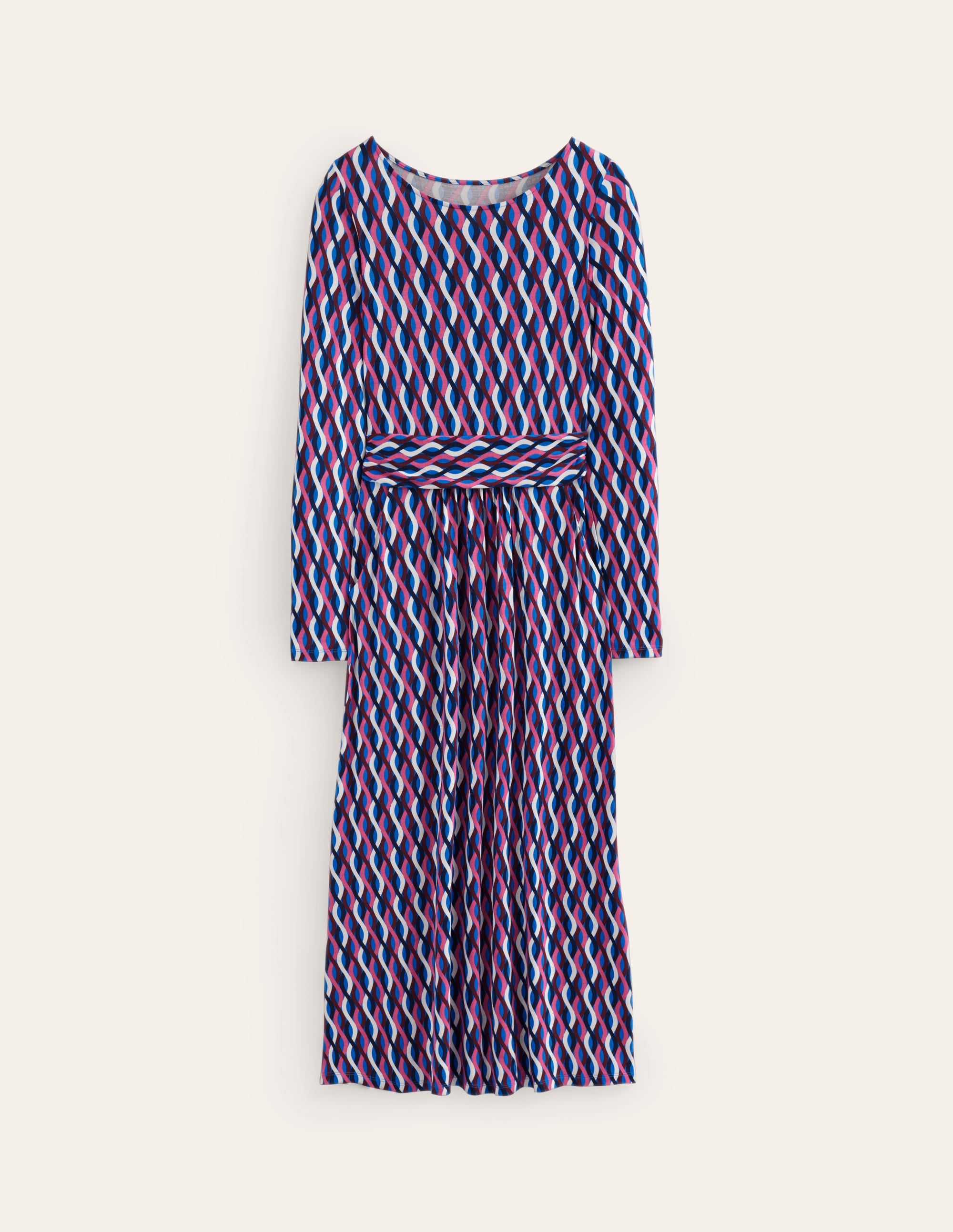 Robe midi Amelie à manches longues-Bleu martin-pêcheur, motif Trellis Wave - Image 5
