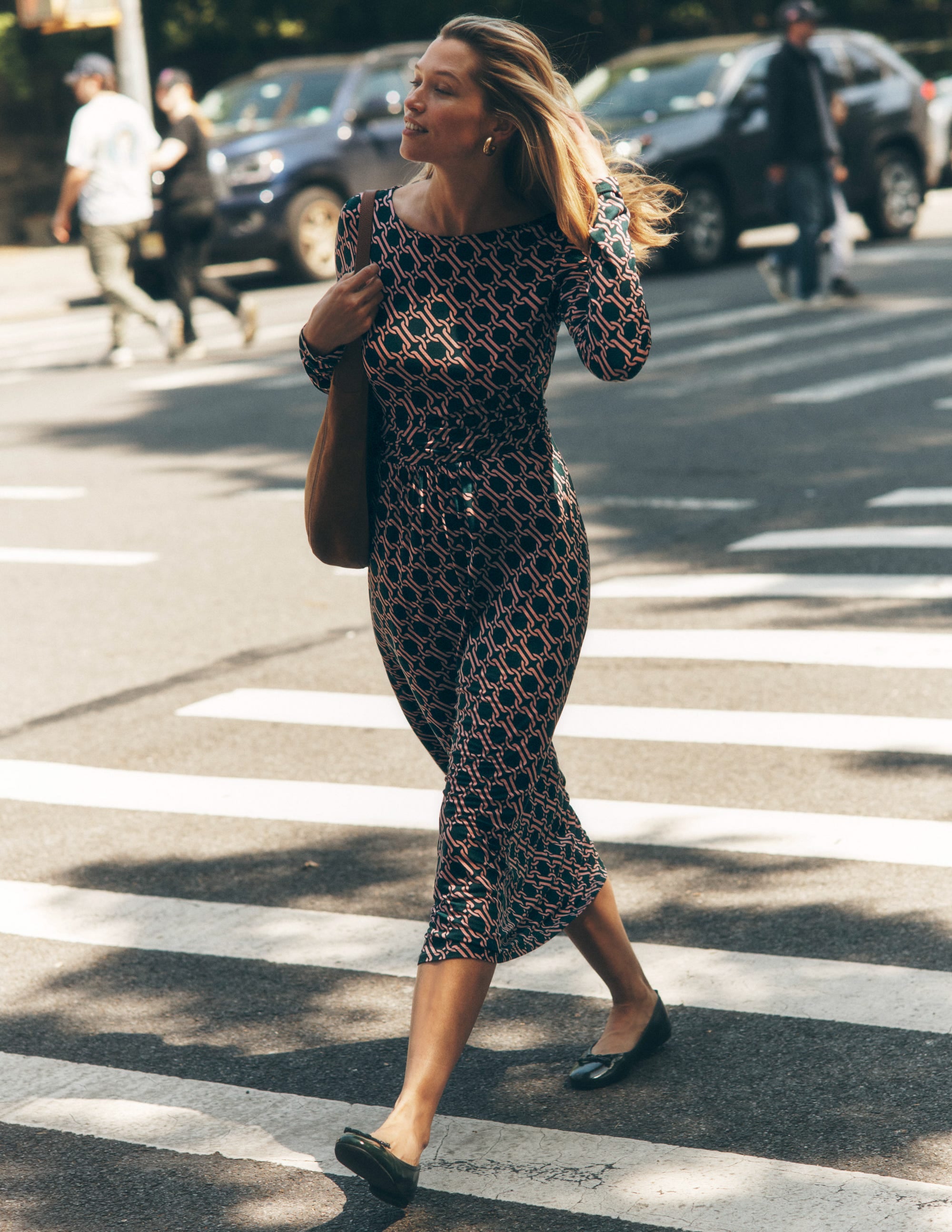 Robe midi Amelie à manches longues-Clairière, motif Chain Geo - Image 5