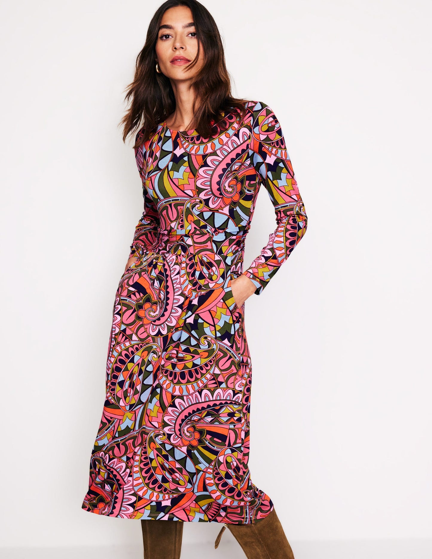 Robe midi Amelie à manches longues-Multicolore, Paisley Kaléidoscopique