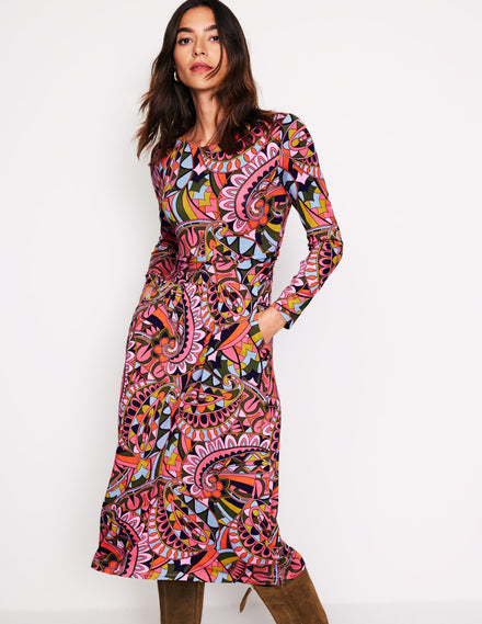 Amelie Langärmeliges Midikleid-Mehrfarbig, kaleidoskopisches Paisley
