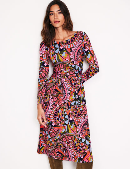 Robe midi Amelie à manches longues-Multicolore, Paisley Kaléidoscopique