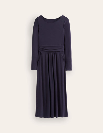 Amelie Long Sleeve Midi Dress-Navy