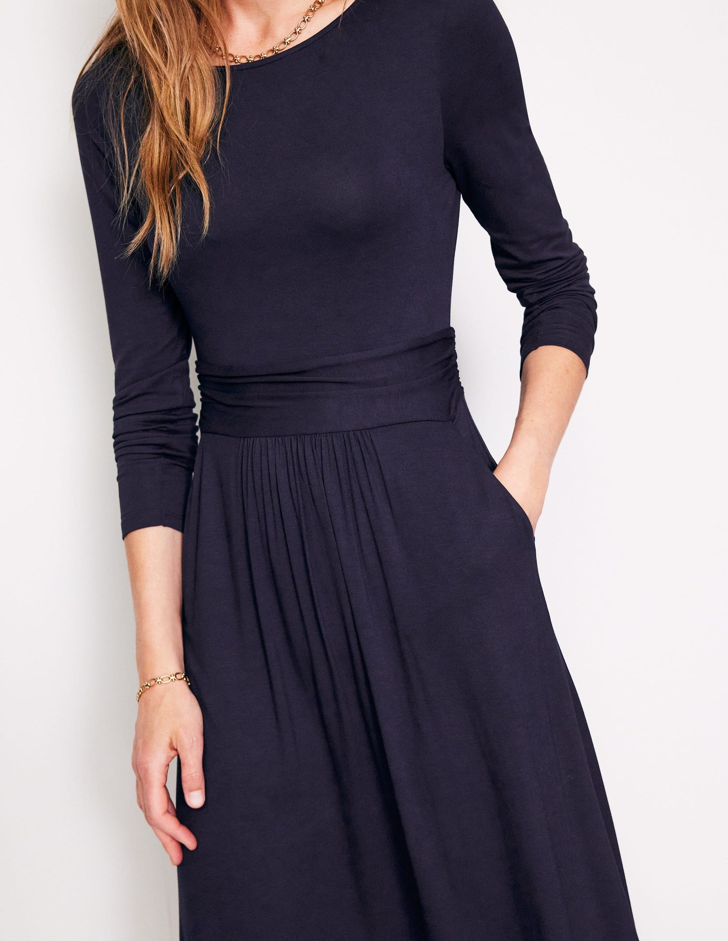 Amelie Long Sleeve Midi Dress-Navy