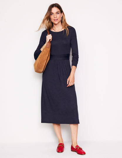 Amelie Long Sleeve Midi Dress-Navy