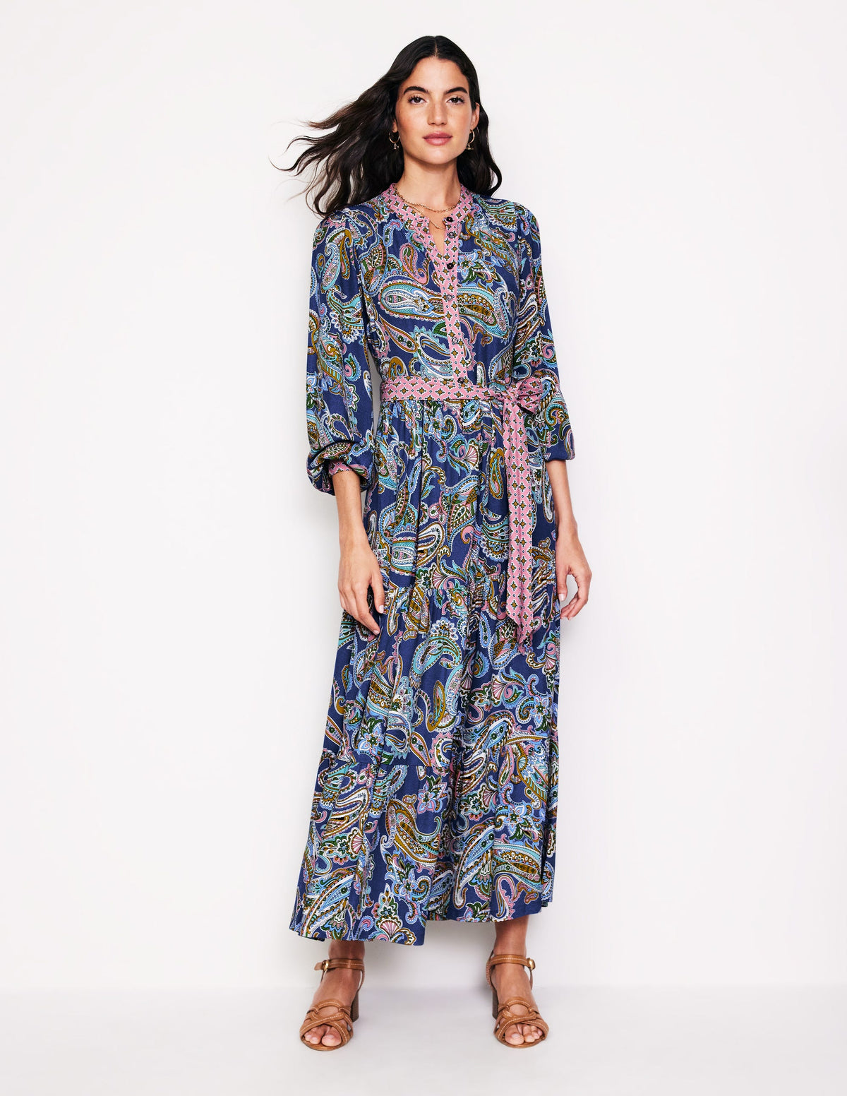 Alba Maxikleid aus Viskose-Mazarinblau, Opulentes Paisleymuster - Image 1