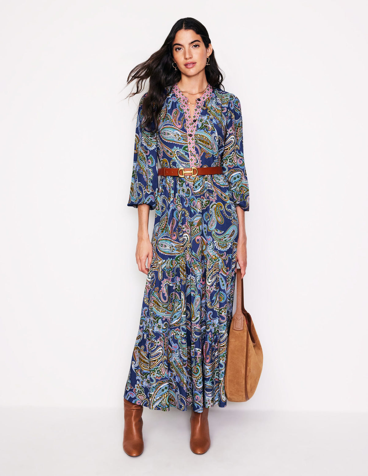 Alba Maxikleid aus Viskose-Mazarinblau, Opulentes Paisleymuster - Image 5