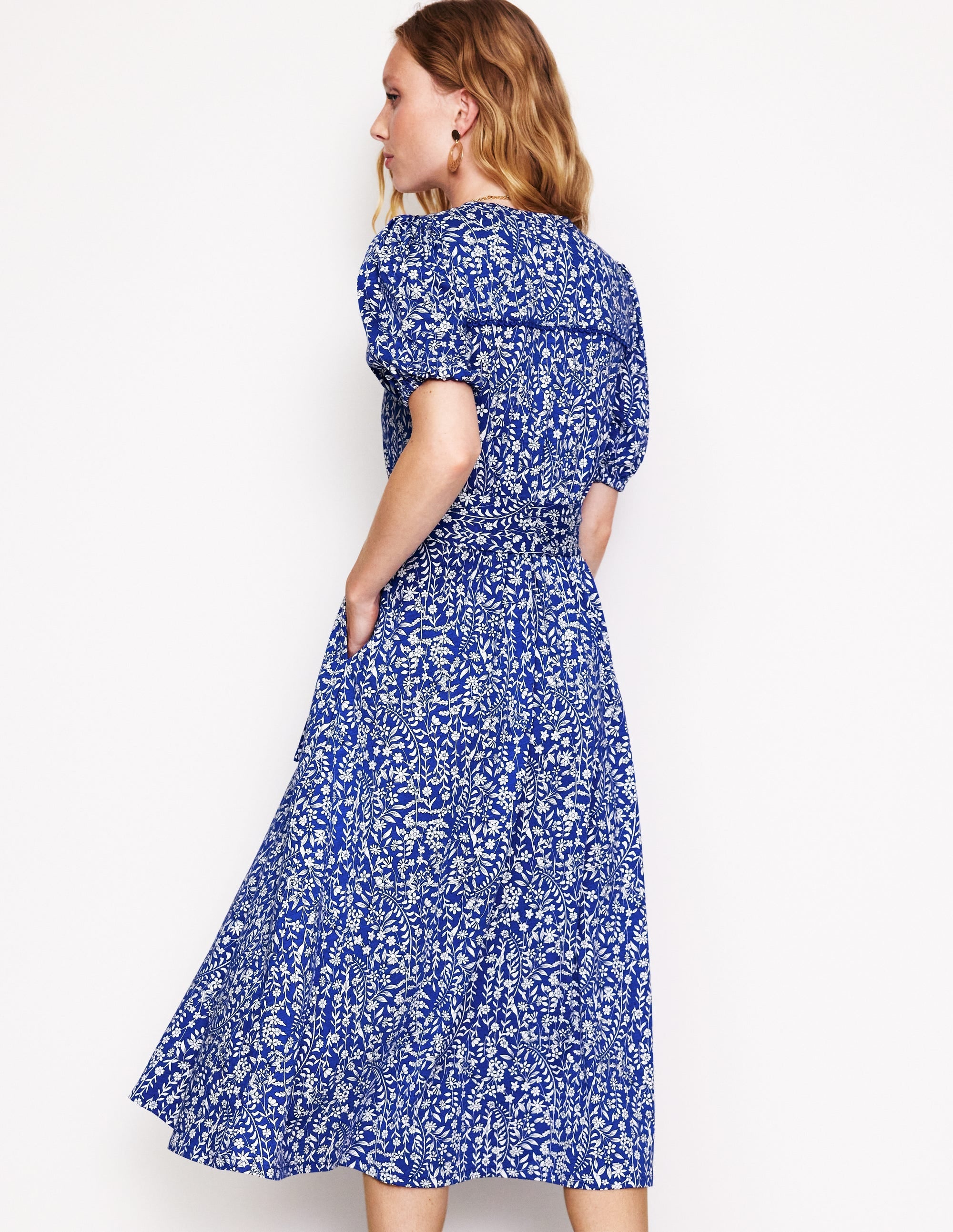 Robe midi Sofia en jersey-Bleu saphir, motif Foliage Bud - Image 3