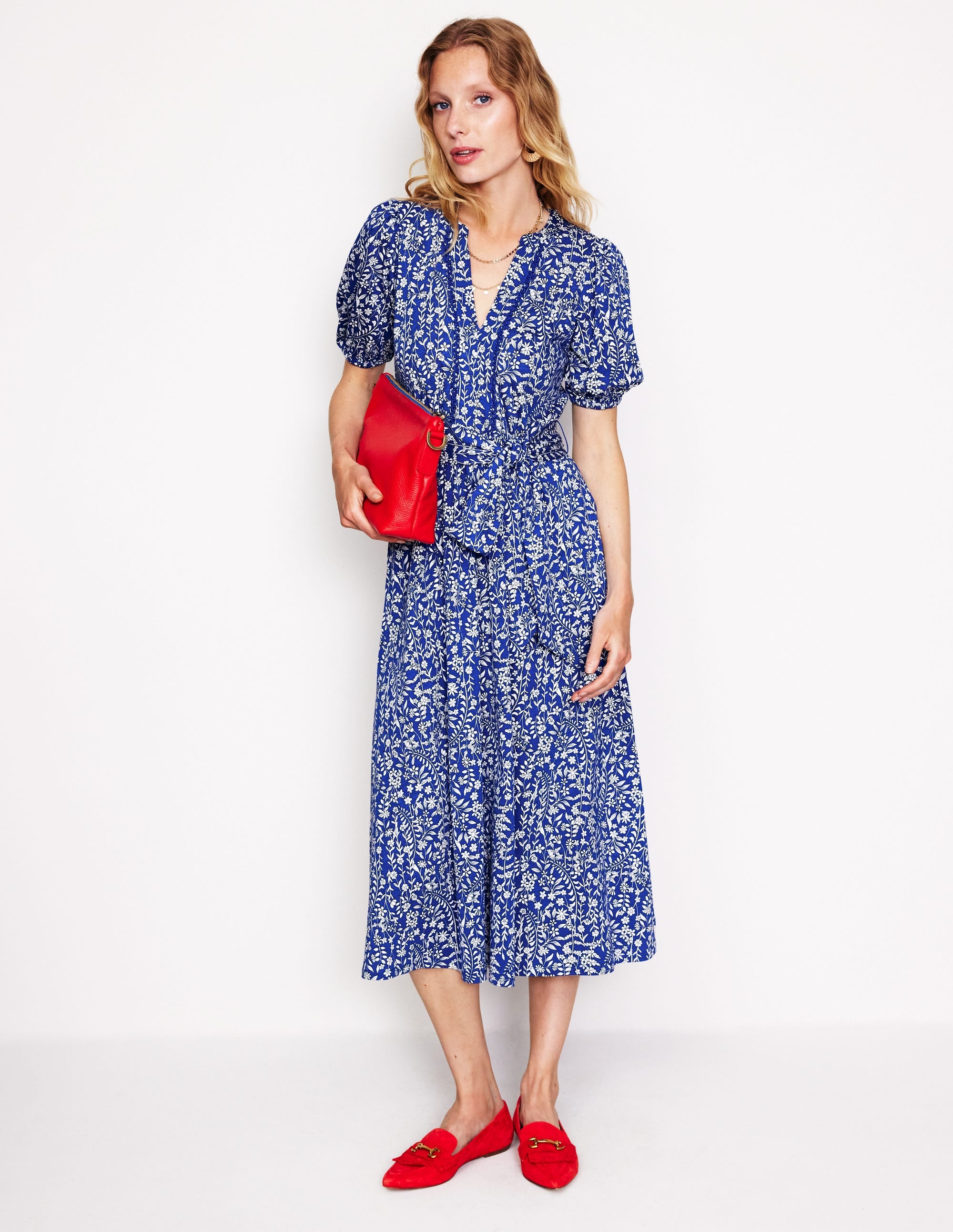 Robe midi Sofia en jersey-Bleu saphir, motif Foliage Bud - Image 4