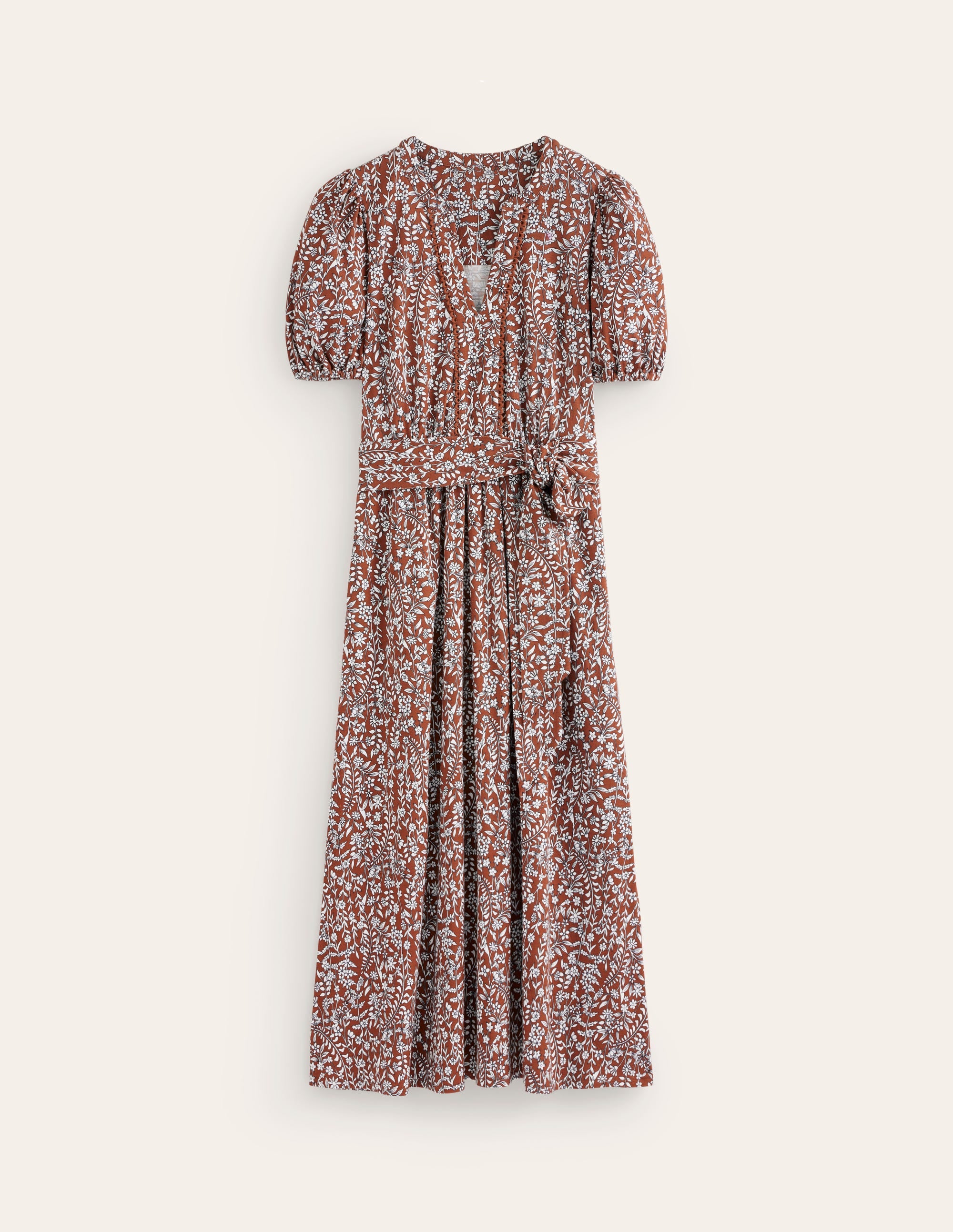 Sofia Jersey-Midikleid mit Besatz-Herbstbraun, Laubknospe - Image 5