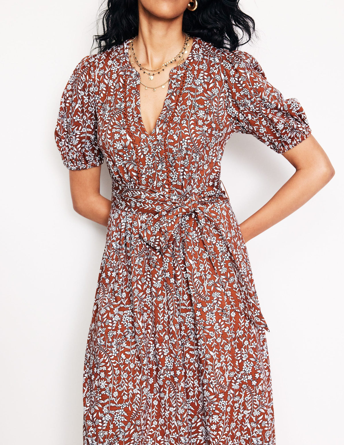 Sofia Jersey-Midikleid mit Besatz-Herbstbraun, Laubknospe - Image 2