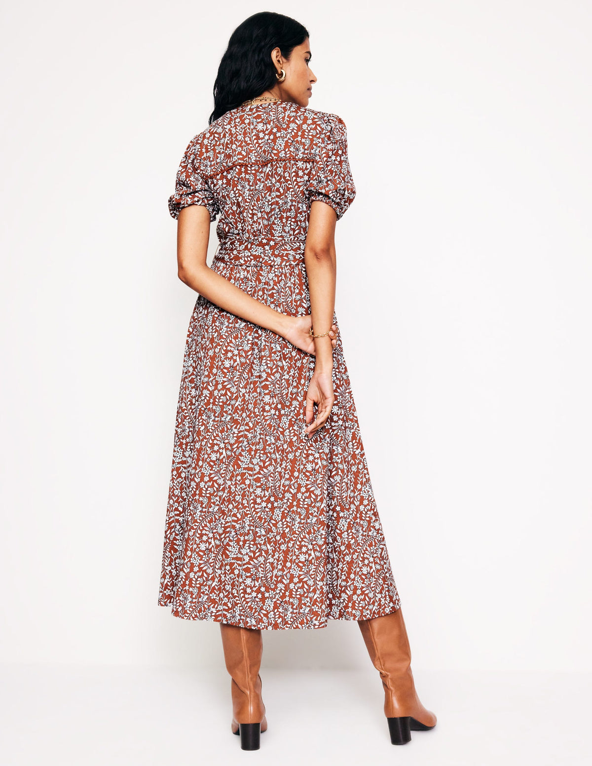 Sofia Jersey-Midikleid mit Besatz-Herbstbraun, Laubknospe - Image 3