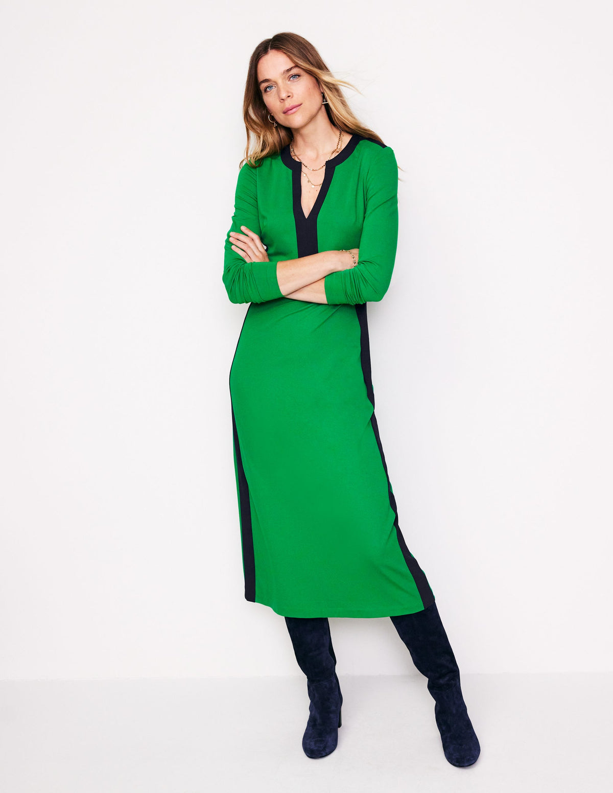 Robe midi Catherine en point de Rome-Émeraude Intense - Image 1