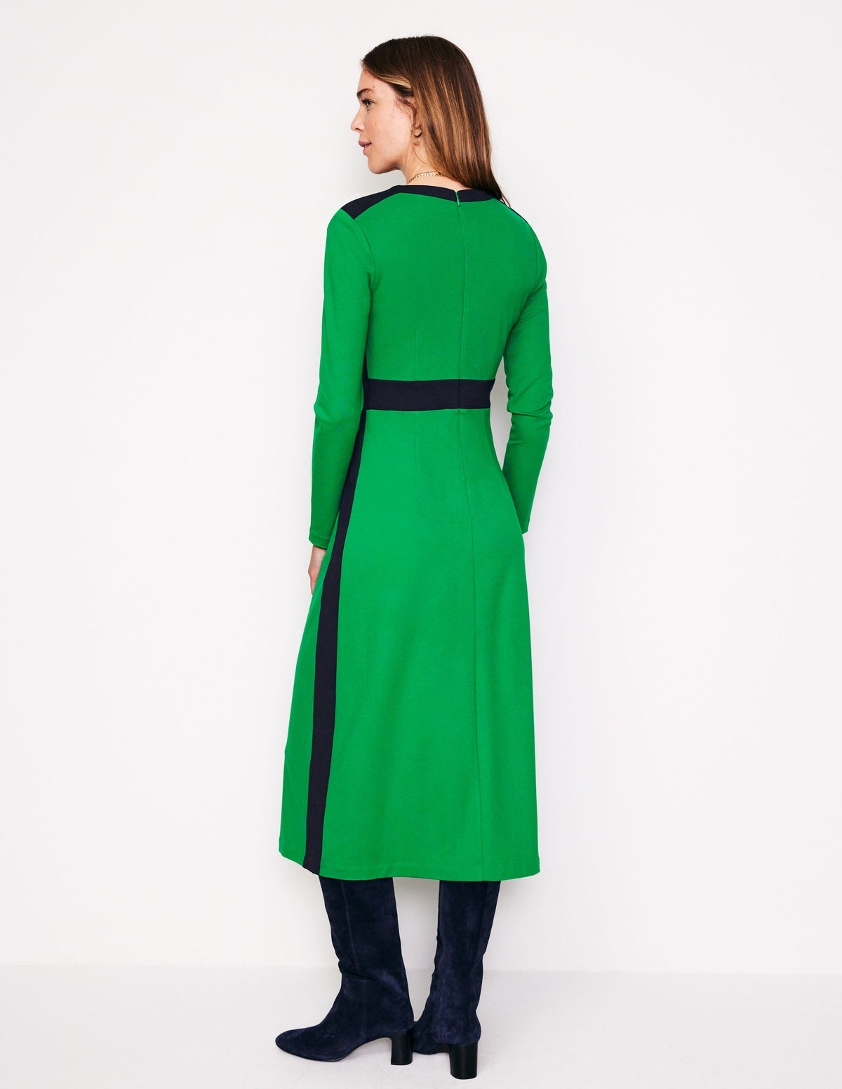 Robe midi Catherine en point de Rome-Émeraude Intense - Image 3