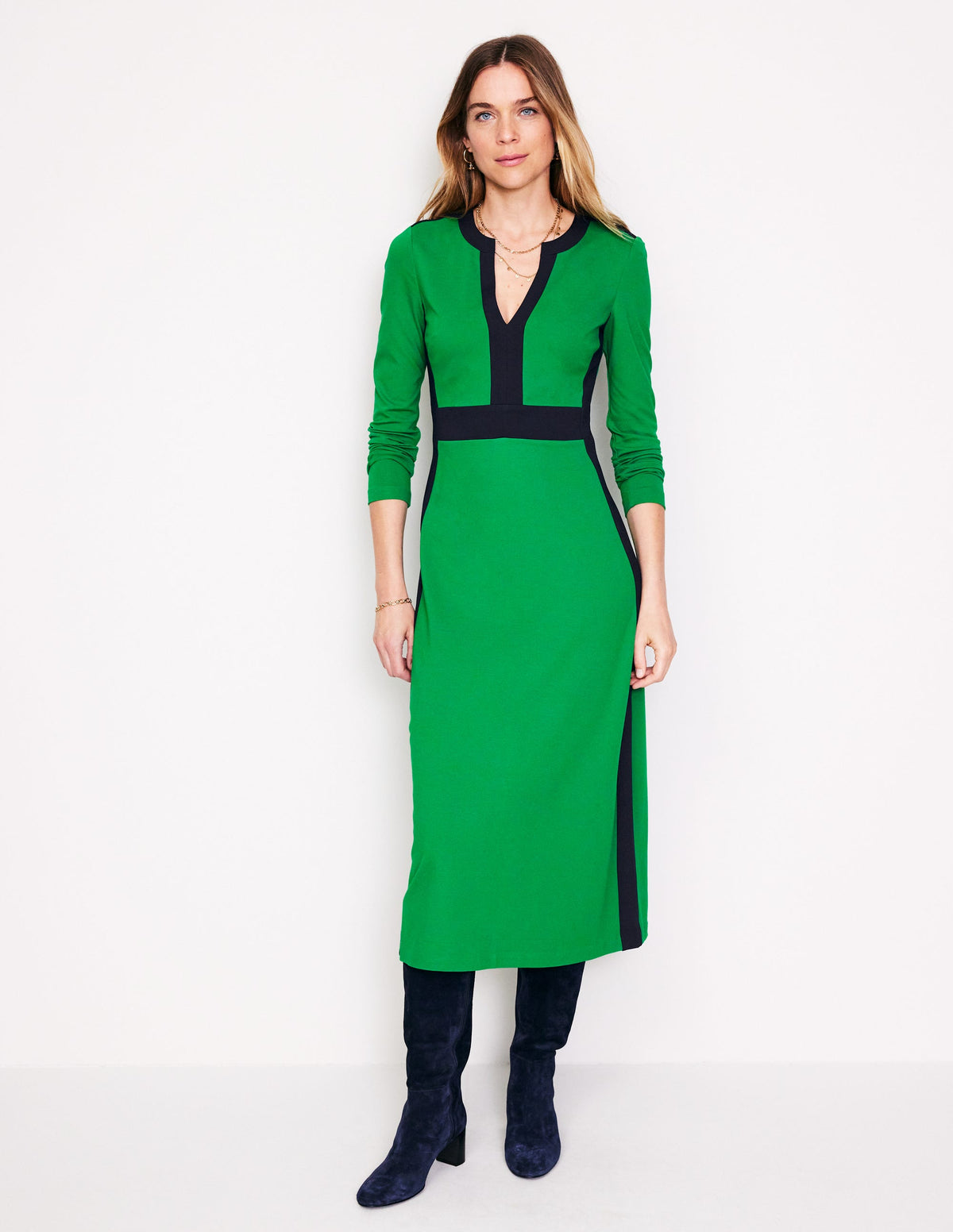 Robe midi Catherine en point de Rome-Émeraude Intense - Image 4