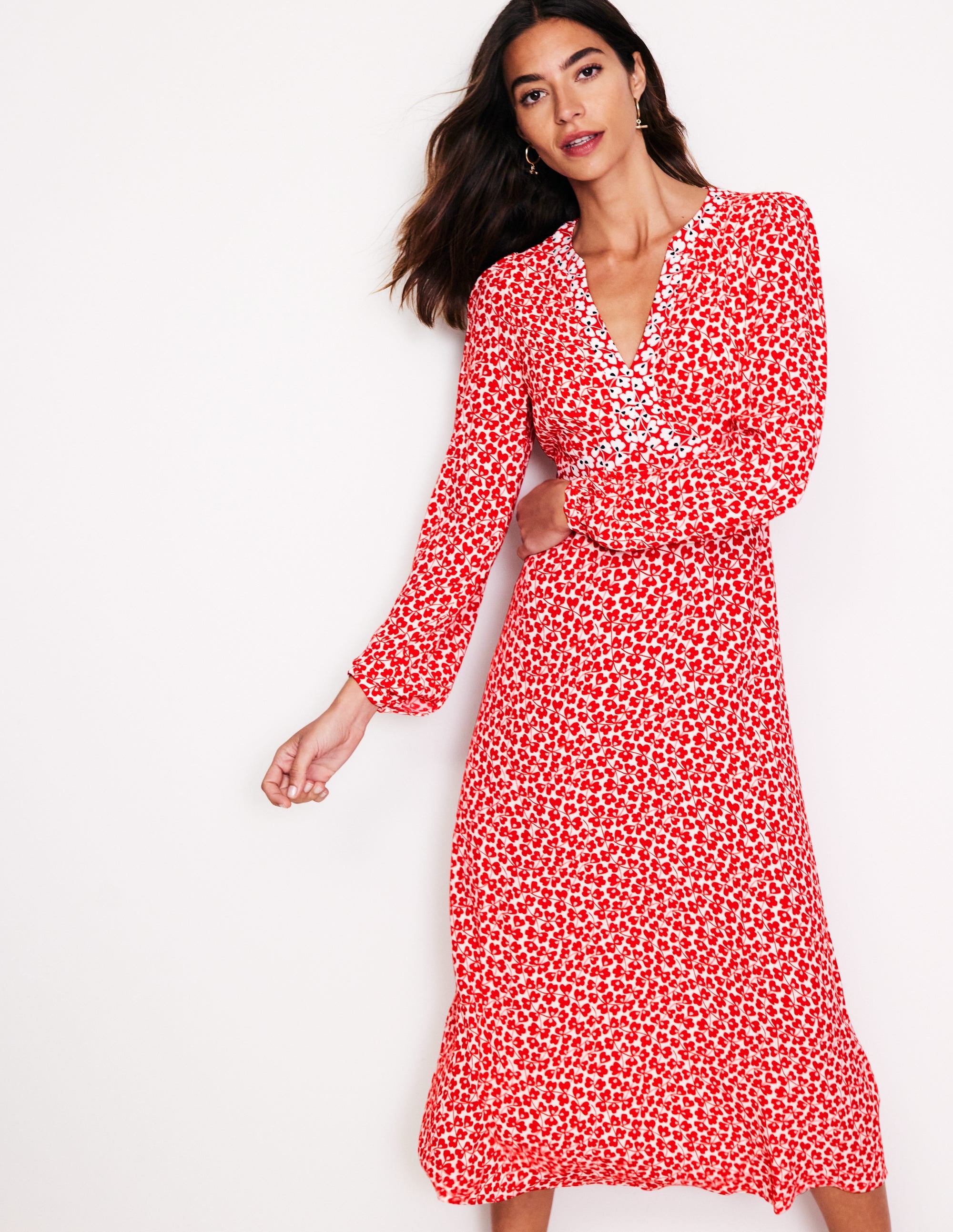 Imelda Border Print Midi Dress-High Risk Red, Clover Whirl - Image 1