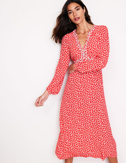 Imelda Border Print Midi Dress-High Risk Red, Clover Whirl