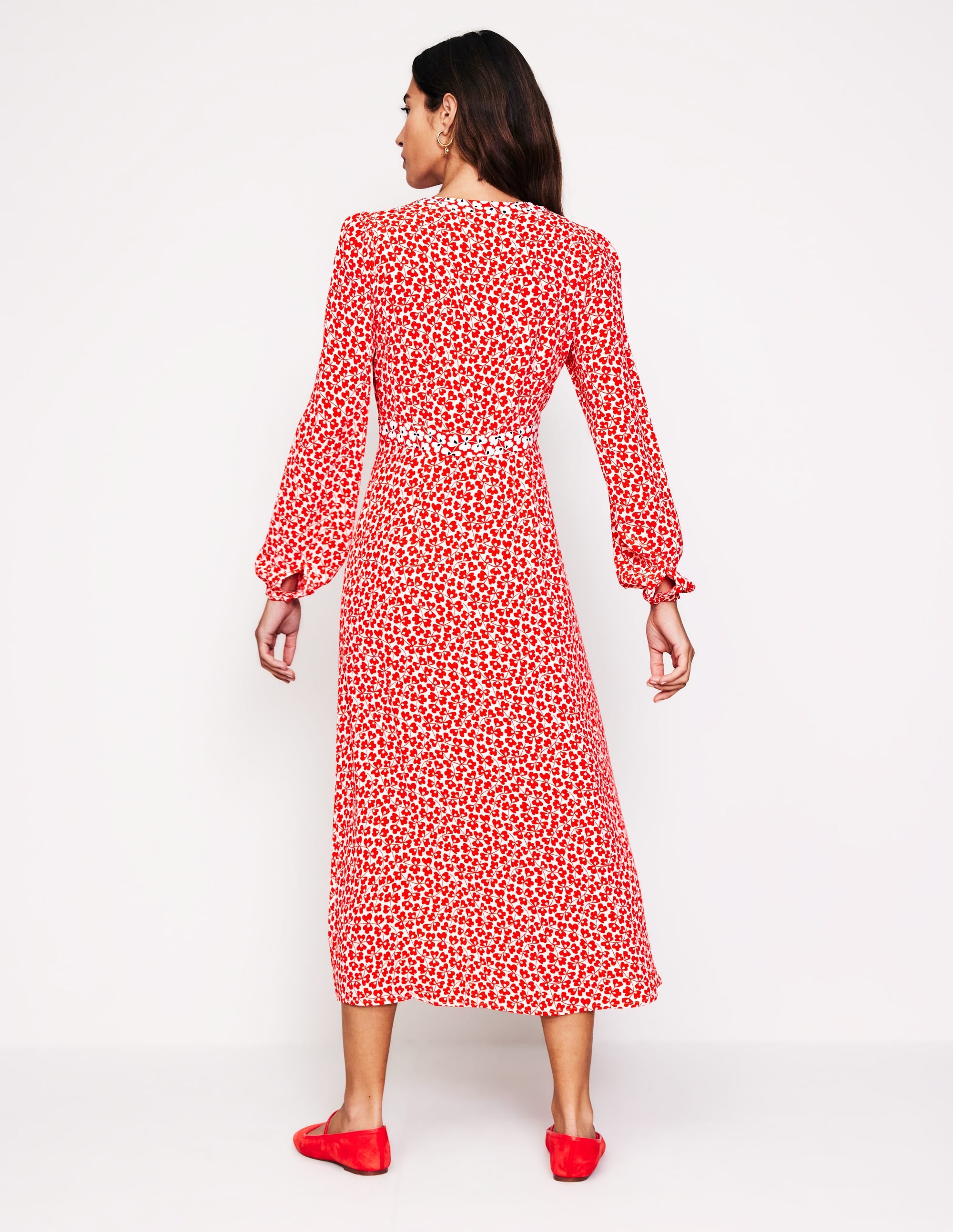 Imelda Border Print Midi Dress-High Risk Red, Clover Whirl - Image 3