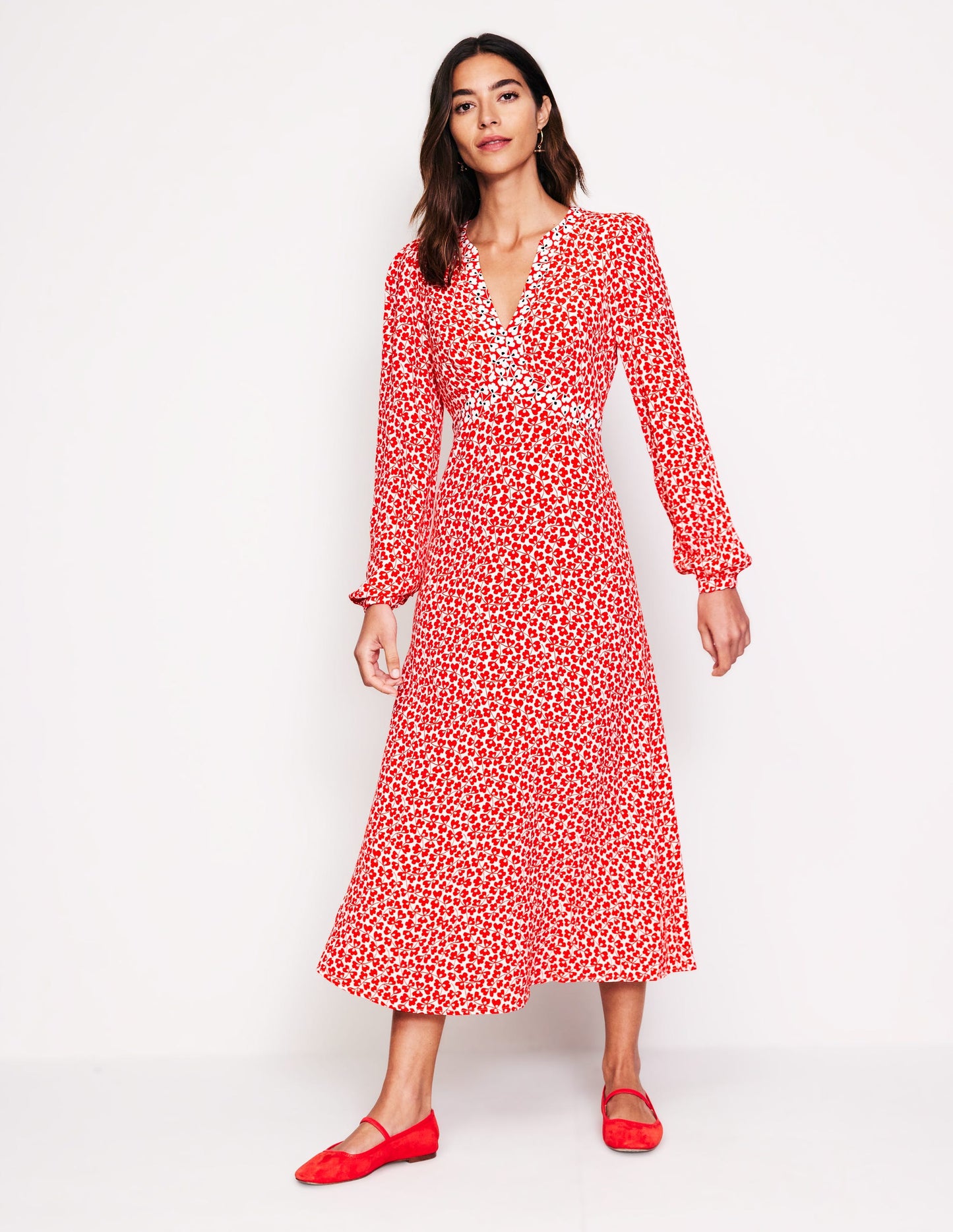 Imelda Border Print Midi Dress-High Risk Red, Clover Whirl