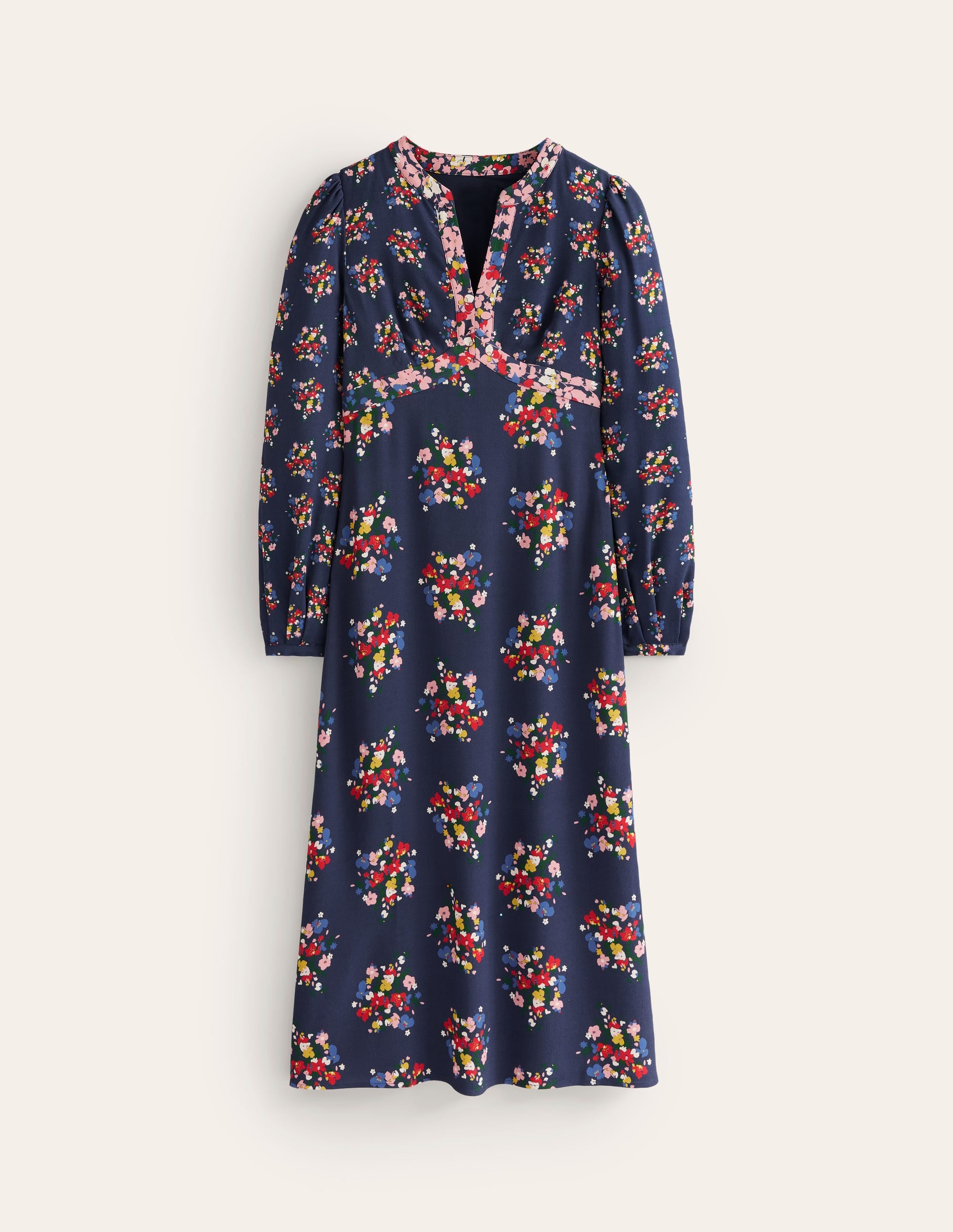 Imelda Midikleid mit Bordürendruck-Französisches Marineblau, Mohnblumenrot Blumenstrauß - Image 6