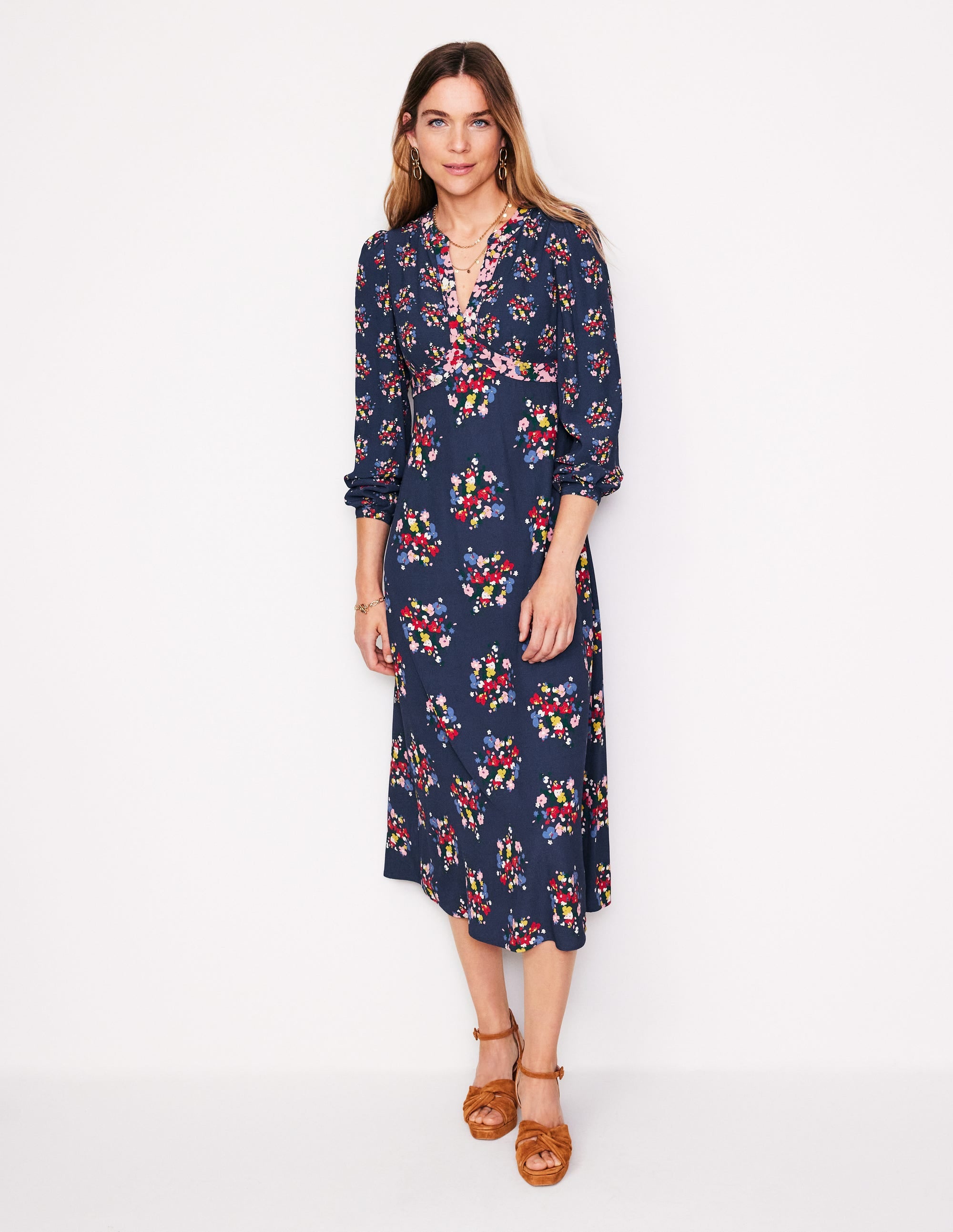 Imelda Midikleid mit Bordürendruck-Französisches Marineblau, Mohnblumenrot Blumenstrauß - Image 4
