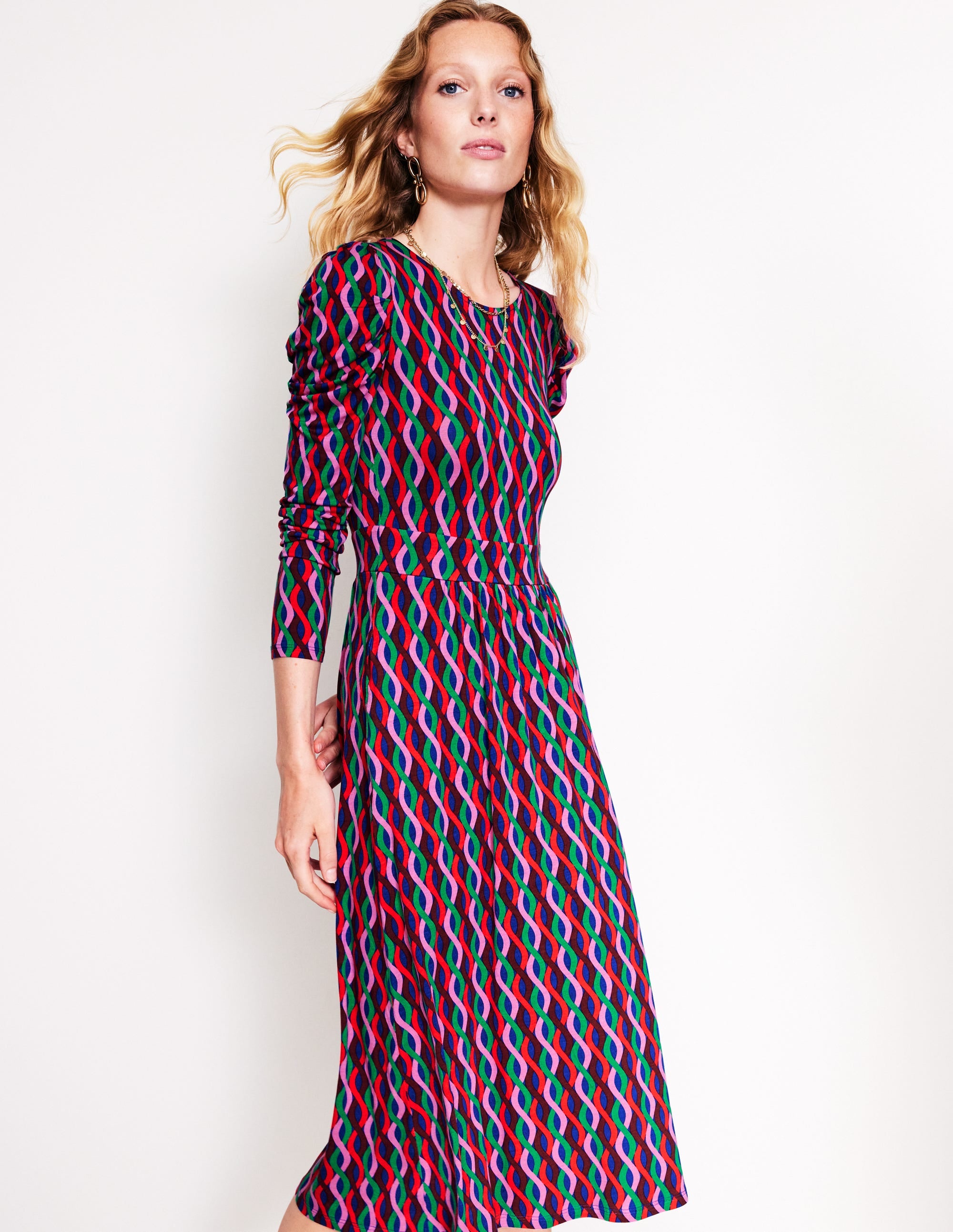 Robe à manches blousantes-Rose, motif Trellis Wave - Image 1