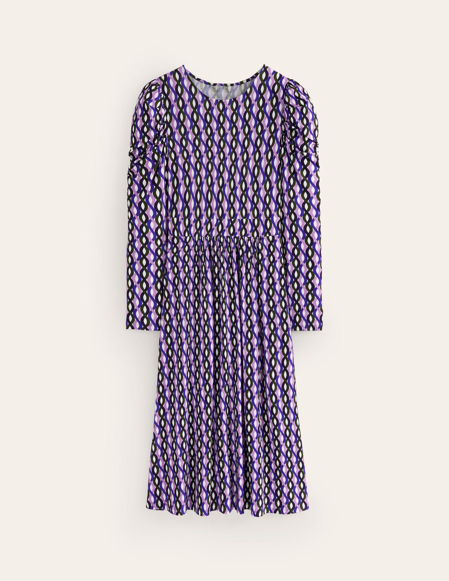 Puff Sleeve Blouson Dress-Multi, Trellis Wave