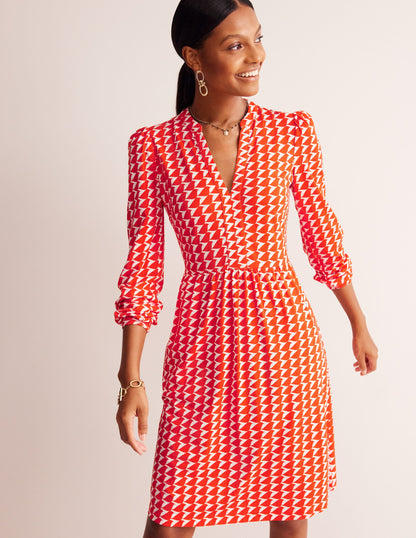 Naomi Lockeres Jerseykleid-Glutorange, Vogel-1