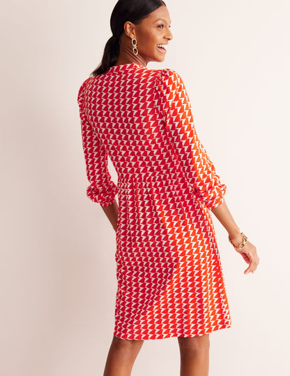 Naomi Lockeres Jerseykleid-Glutorange, Vogel-3