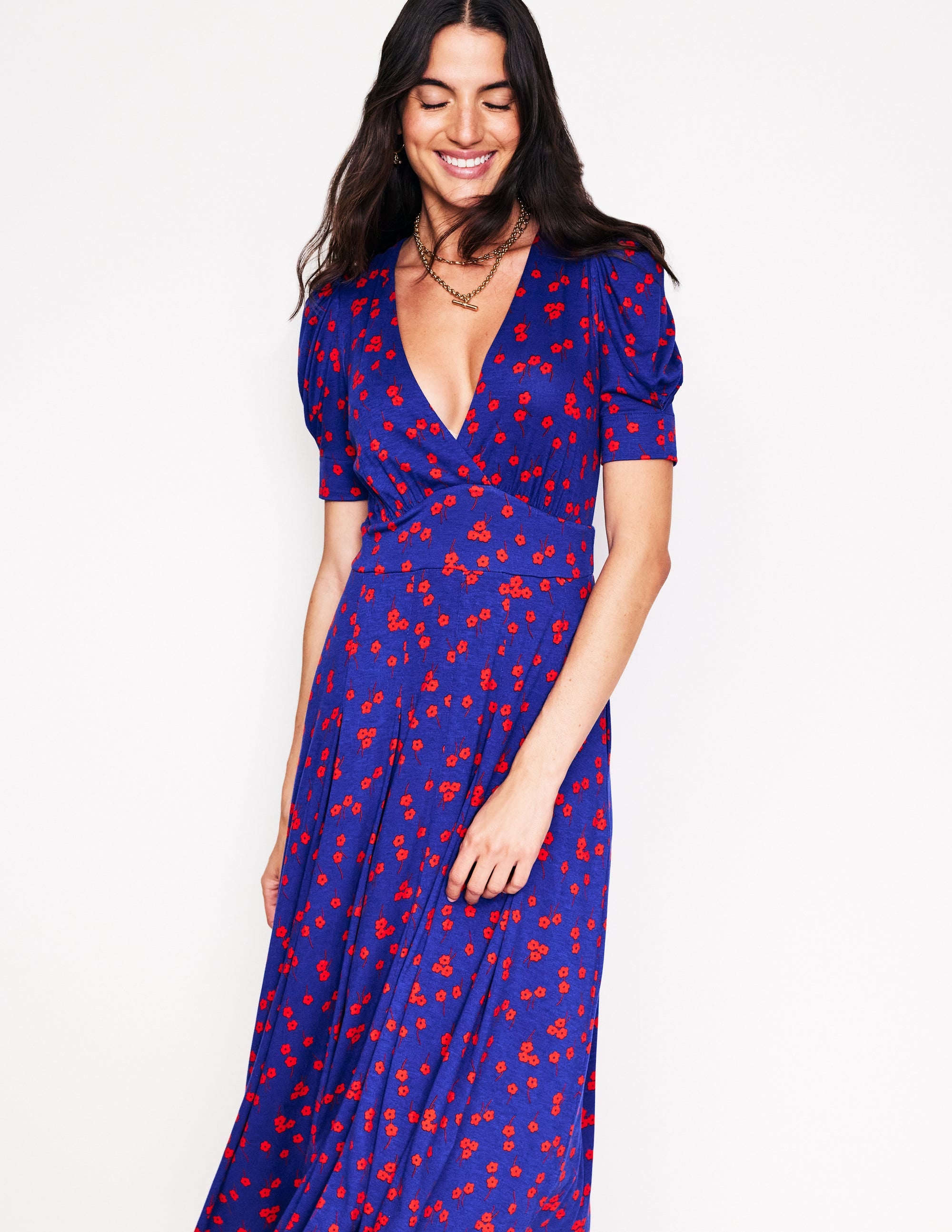Kristen Plissiertes Jerseykleid-Saphirblau, Herbstzweig - Image 1