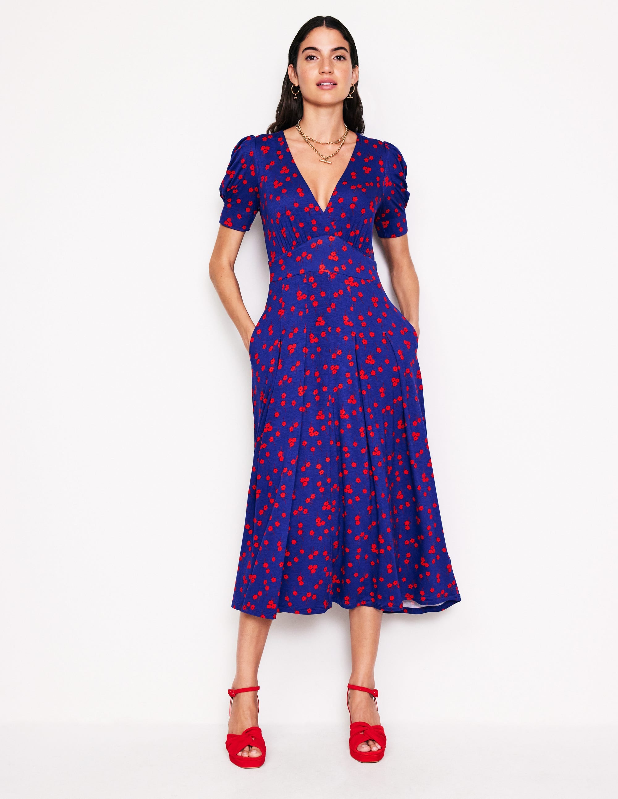 Kristen Plissiertes Jerseykleid-Saphirblau, Herbstzweig - Image 2