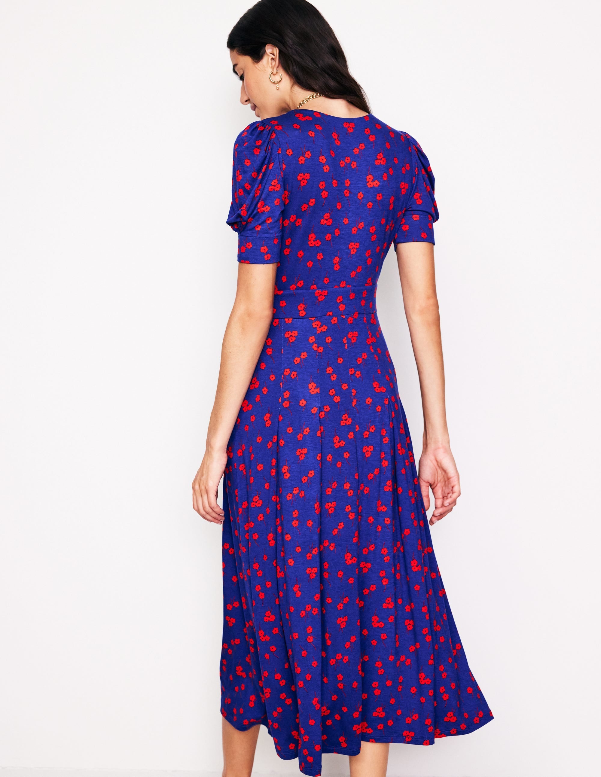 Kristen Plissiertes Jerseykleid-Saphirblau, Herbstzweig - Image 4