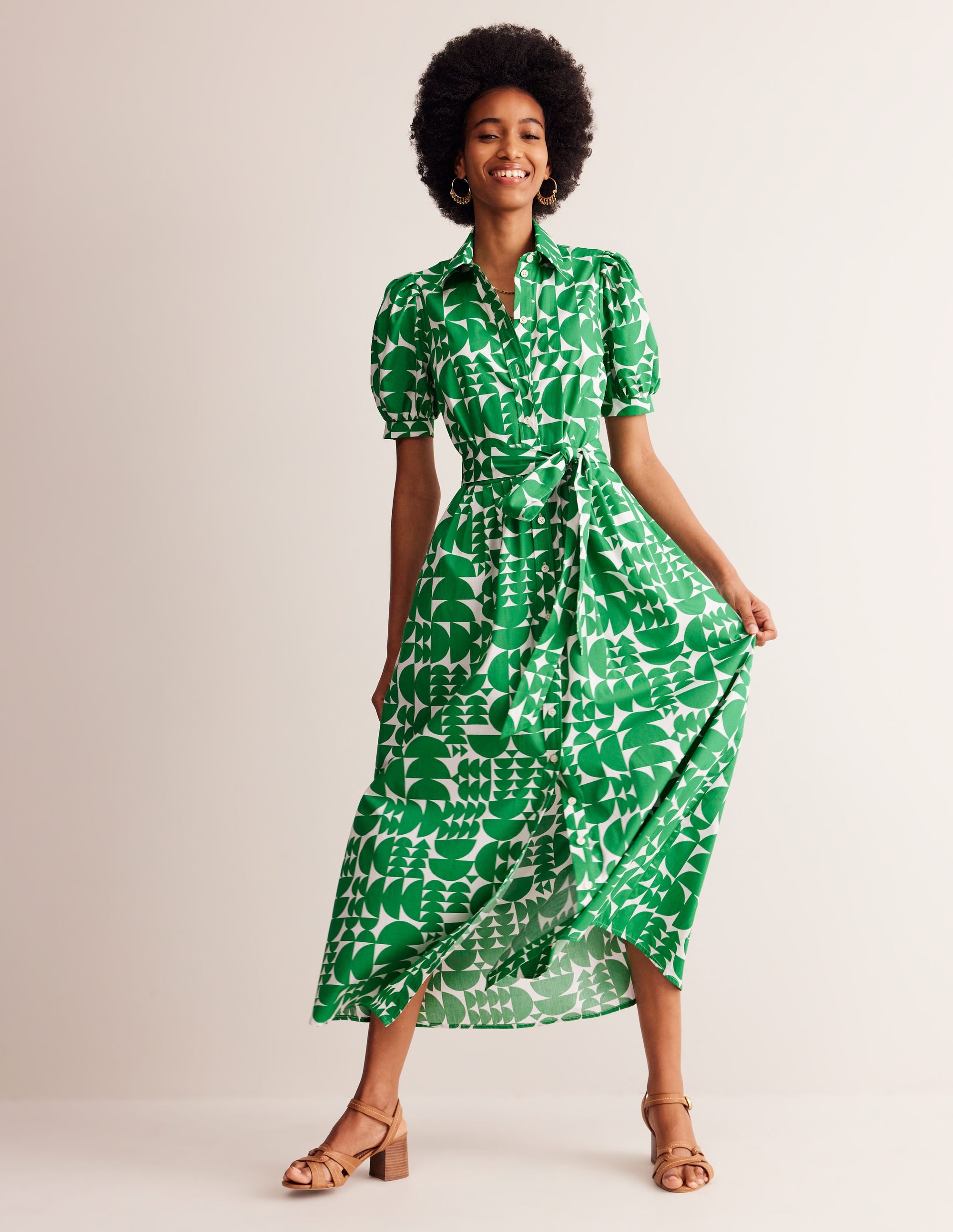 Robe-chemise longue Alexa-Vert, motif Geometric Pop - Image 1