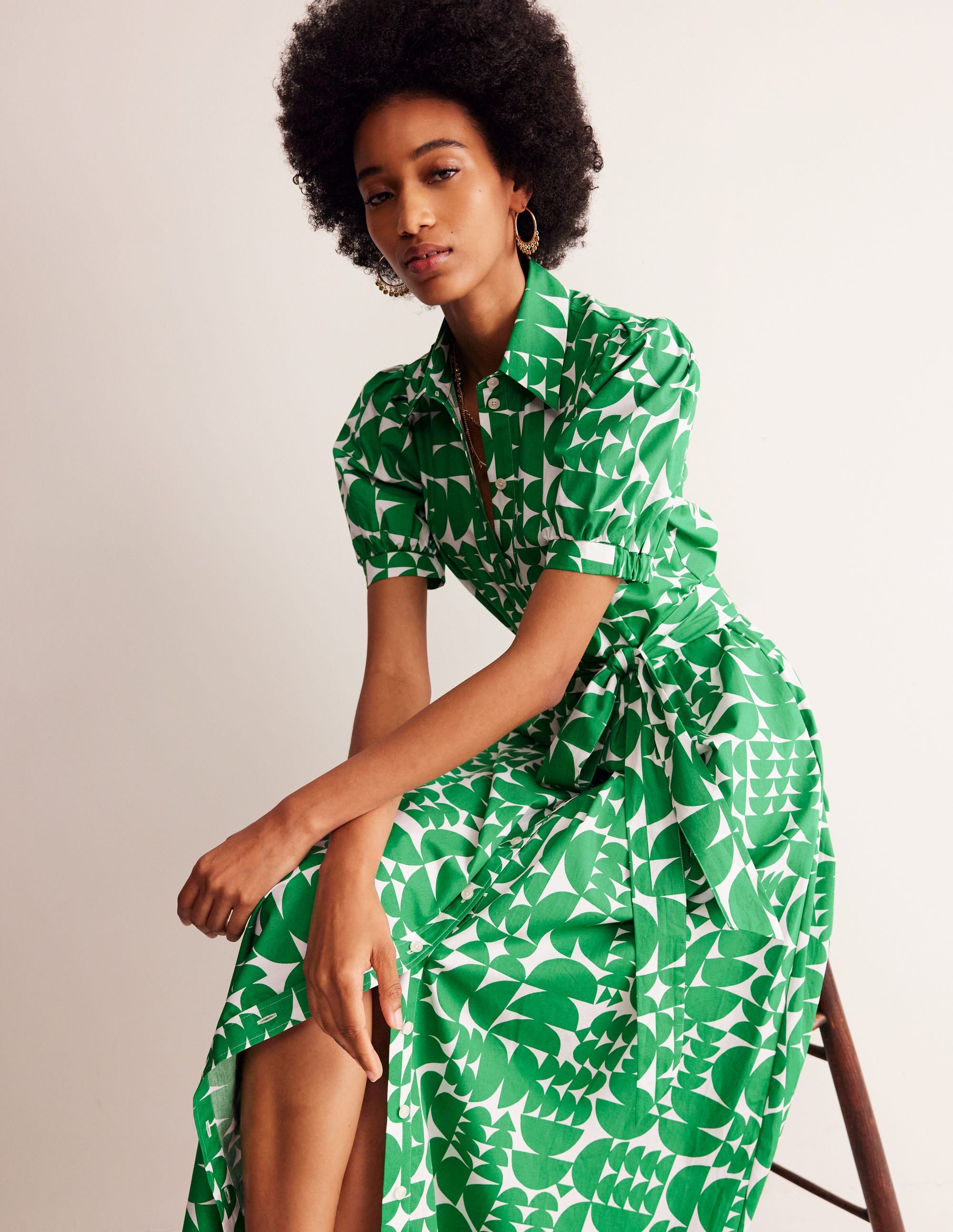 Robe-chemise longue Alexa-Vert, motif Geometric Pop - Image 4