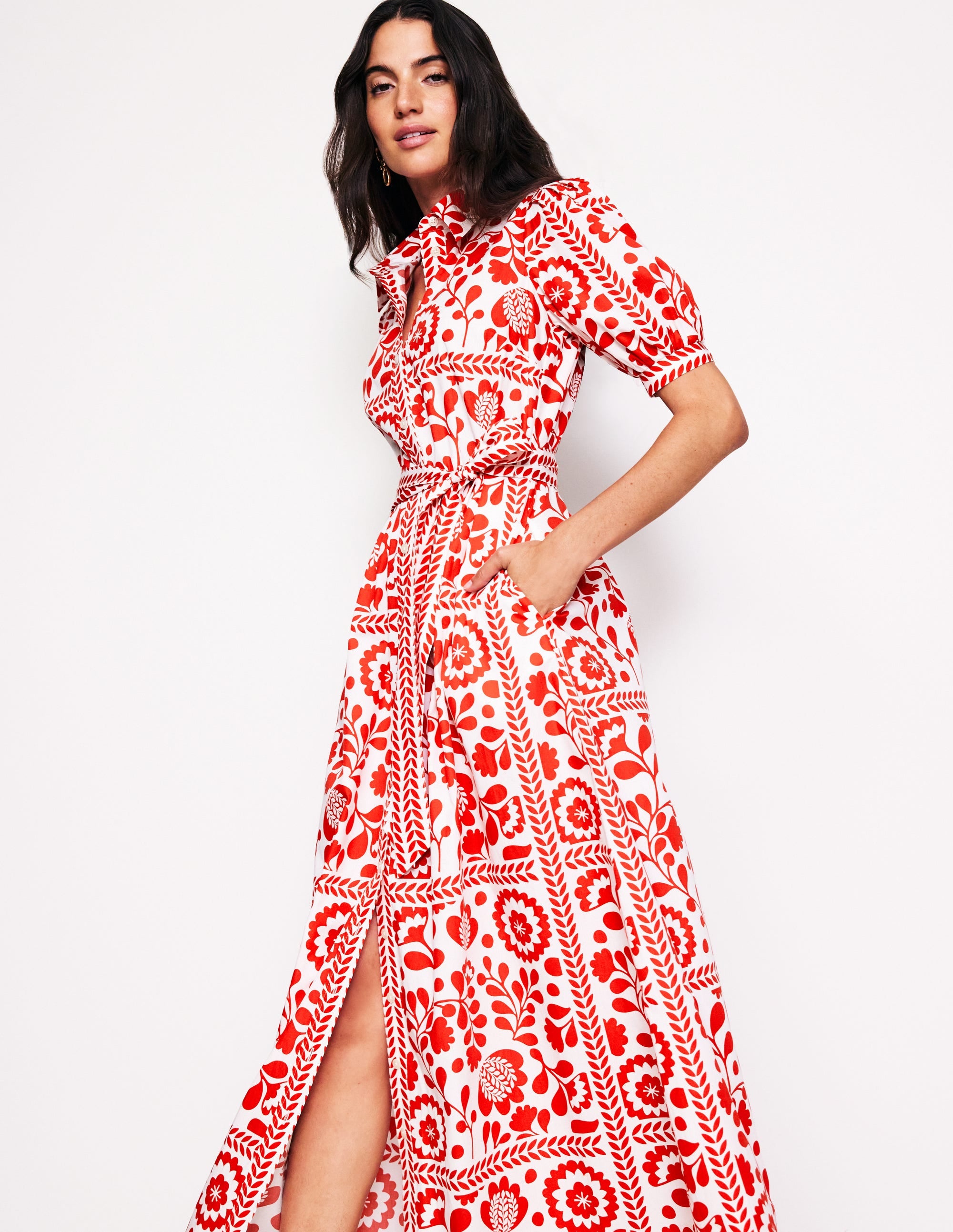 Alexa Maxi-Hemdblusenkleid-Rouge-Rot, Weinrebenkachel - Image 1