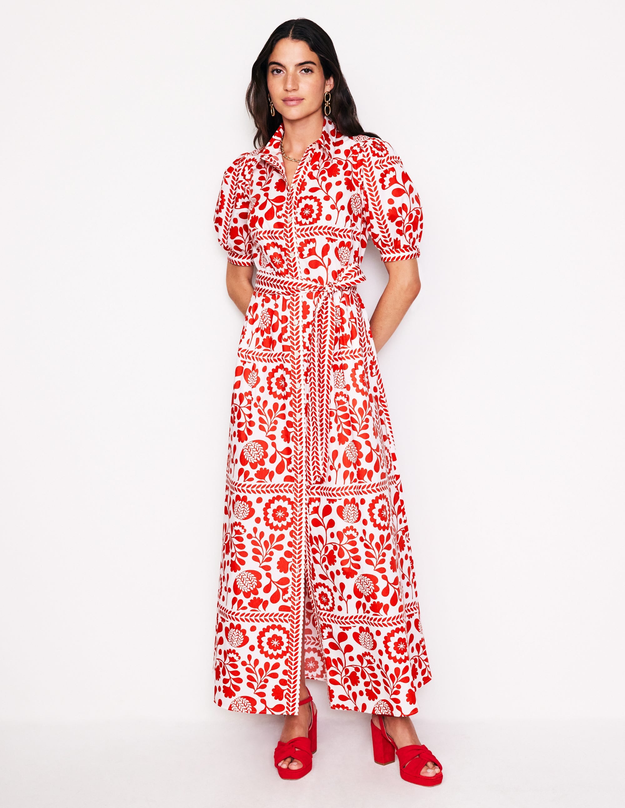 Alexa Maxi-Hemdblusenkleid-Rouge-Rot, Weinrebenkachel - Image 2