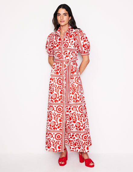 Robe-chemise longue Alexa-Rouge, motif Vine Tile