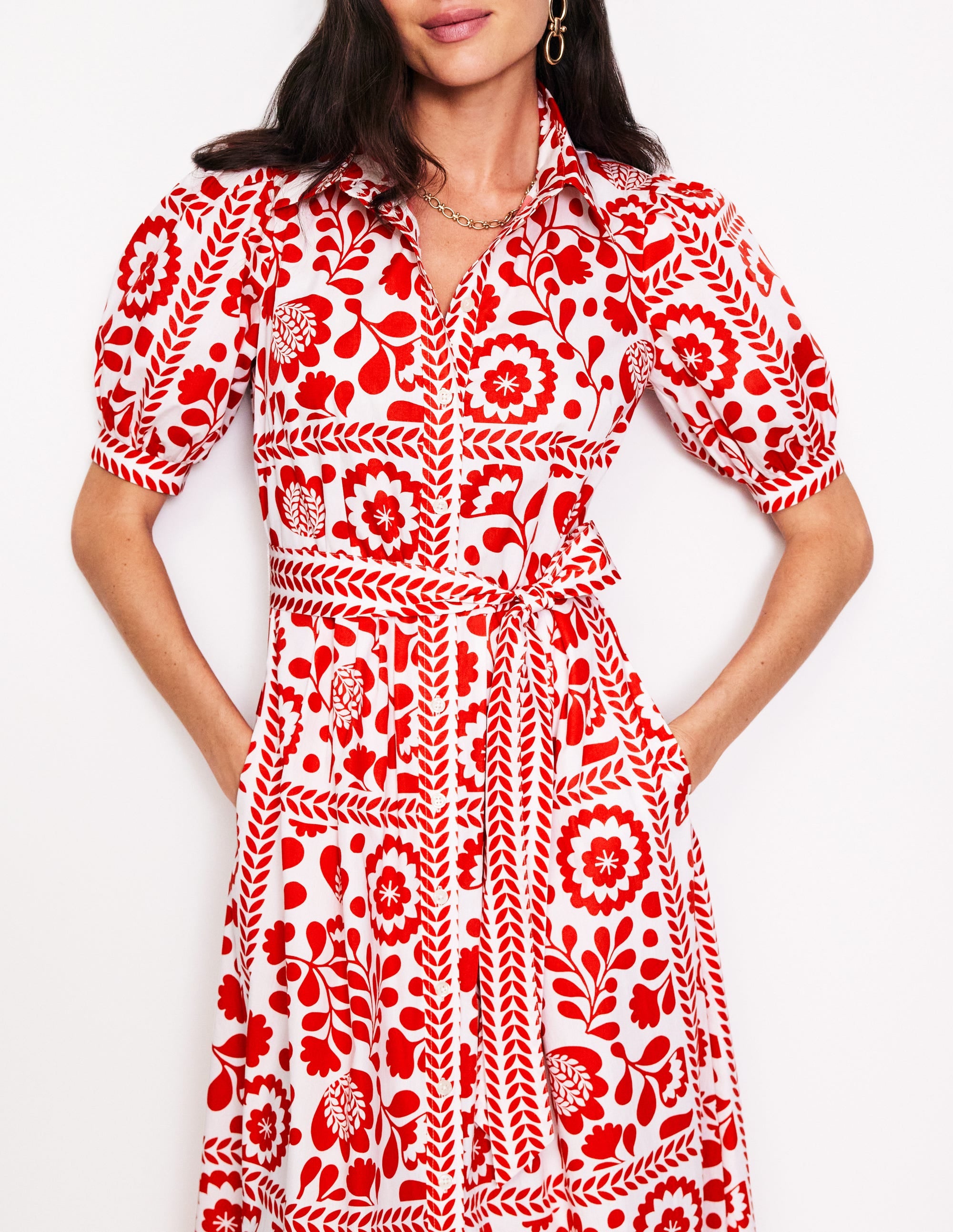 Alexa Maxi-Hemdblusenkleid-Rouge-Rot, Weinrebenkachel - Image 3