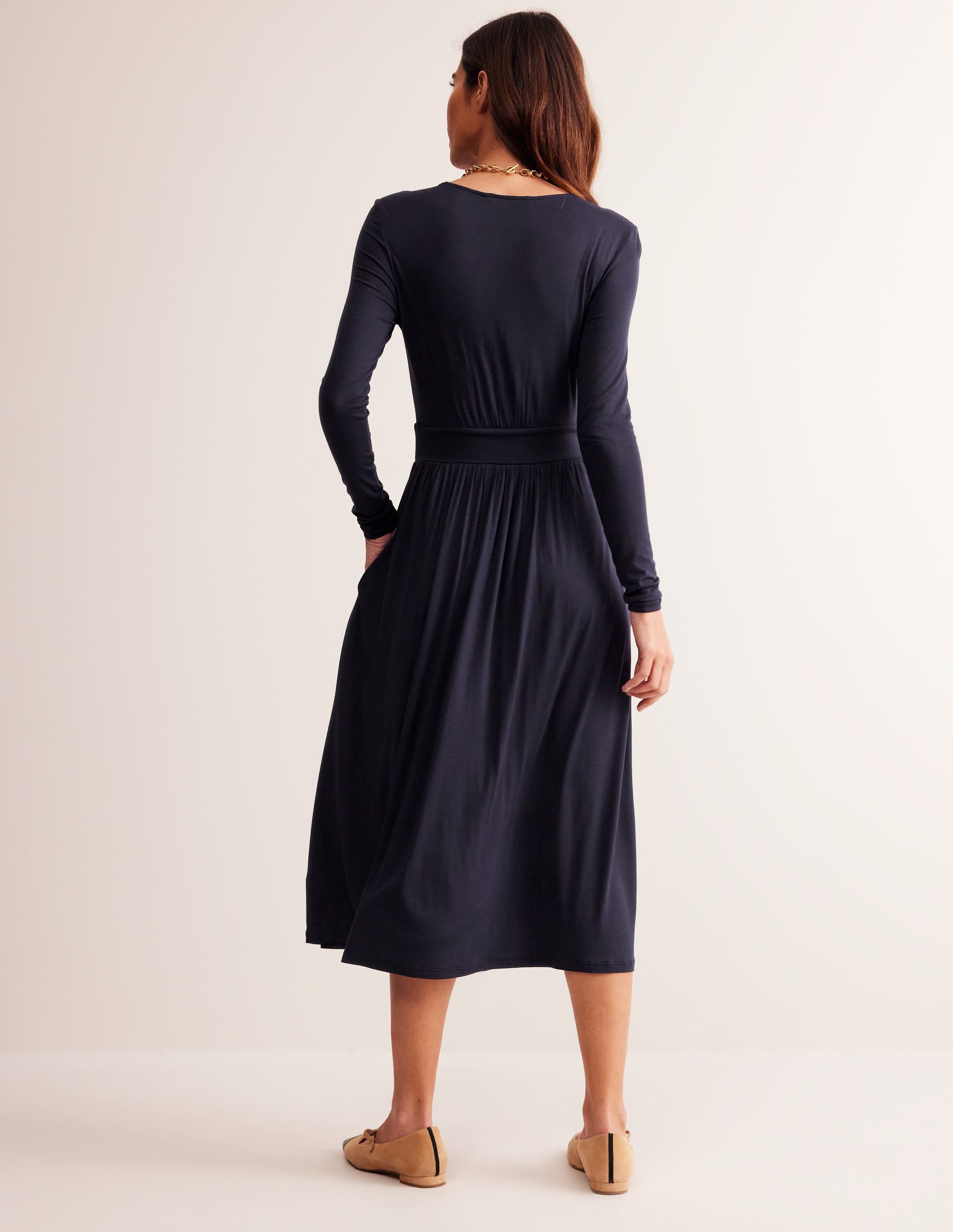 Robe Thea manches longues en jersey-Bleu Marine, Petits Pois - Image 3