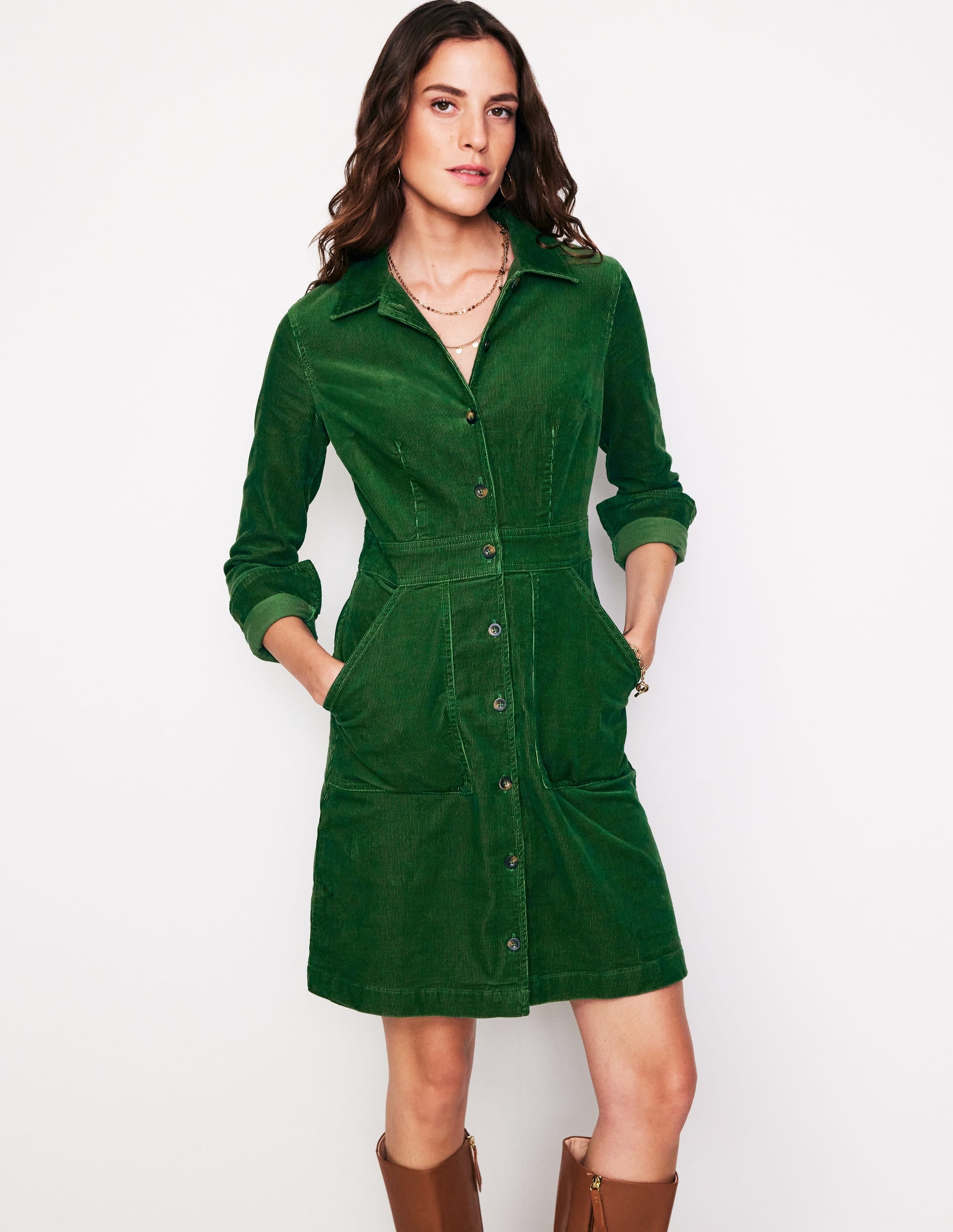 Robe-chemise Flora en velours côtelé-Canard - Image 4