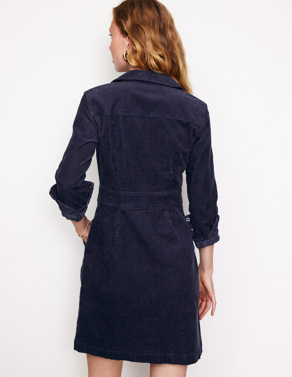 Flora Hemdblusenkleid aus Cord-Aqua Marine Marl - Image 3