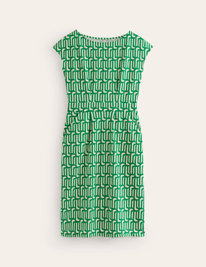 Florrie Jersey Dress-Rich Emerald, Falling Geo