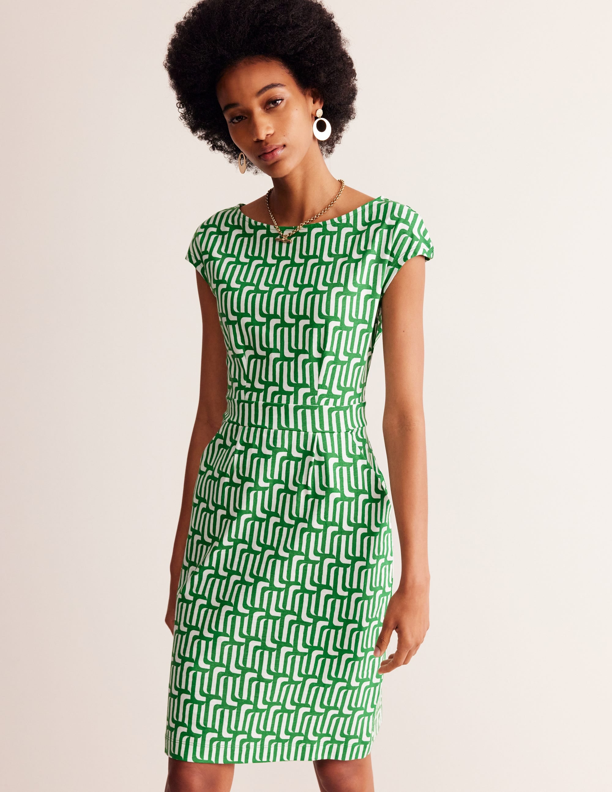 Robe Florrie en jersey-Émeraude profond, motif Falling Geo - Image 4