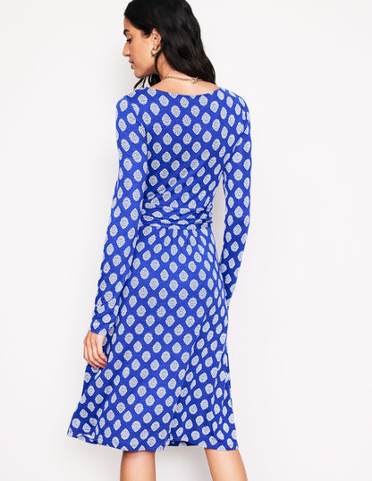 Amelie Long Sleeve Dress-Mazarine Blue, Ornate Stamp