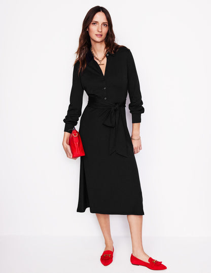 Laura Jersey Midi Shirt Dress-Black