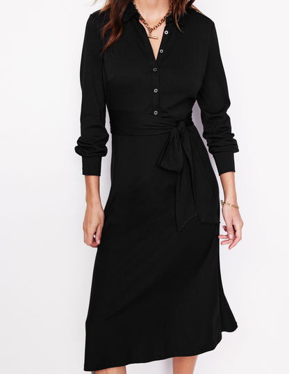 Laura Jersey Midi Shirt Dress-Black