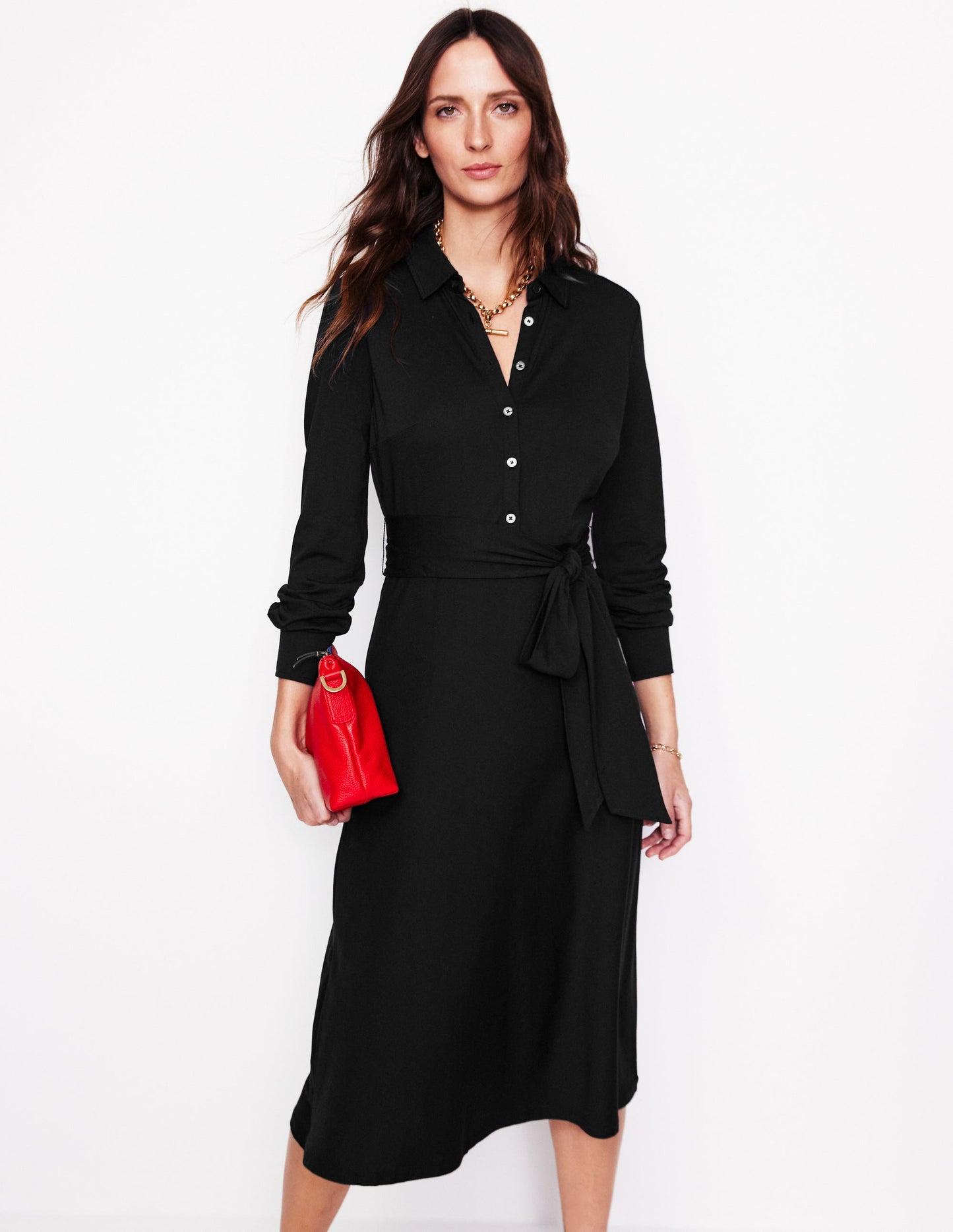 Laura Jersey Midi Shirt Dress-Black