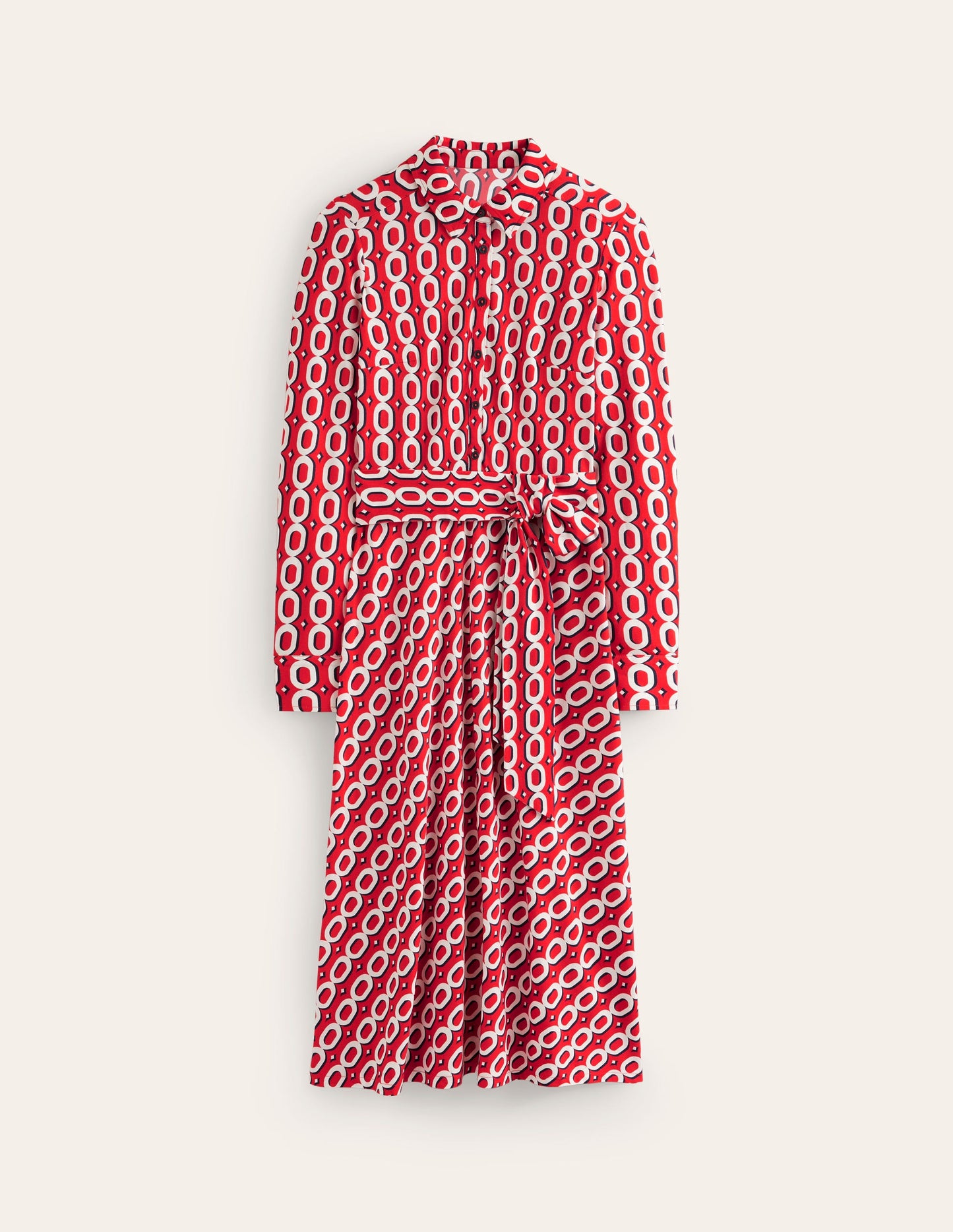 Laura Jersey Midi Shirt Dress-Post Box Red, Chain