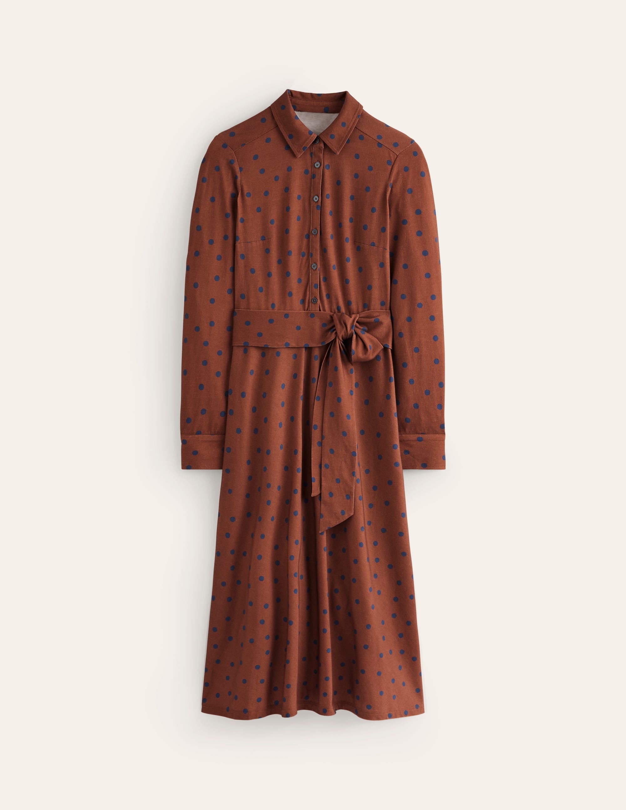 Robe-chemise midi Laura en jersey-Marron automnal, pois épars - Image 5