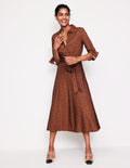 Robe-chemise midi Laura en jersey-Marron automnal, pois épars