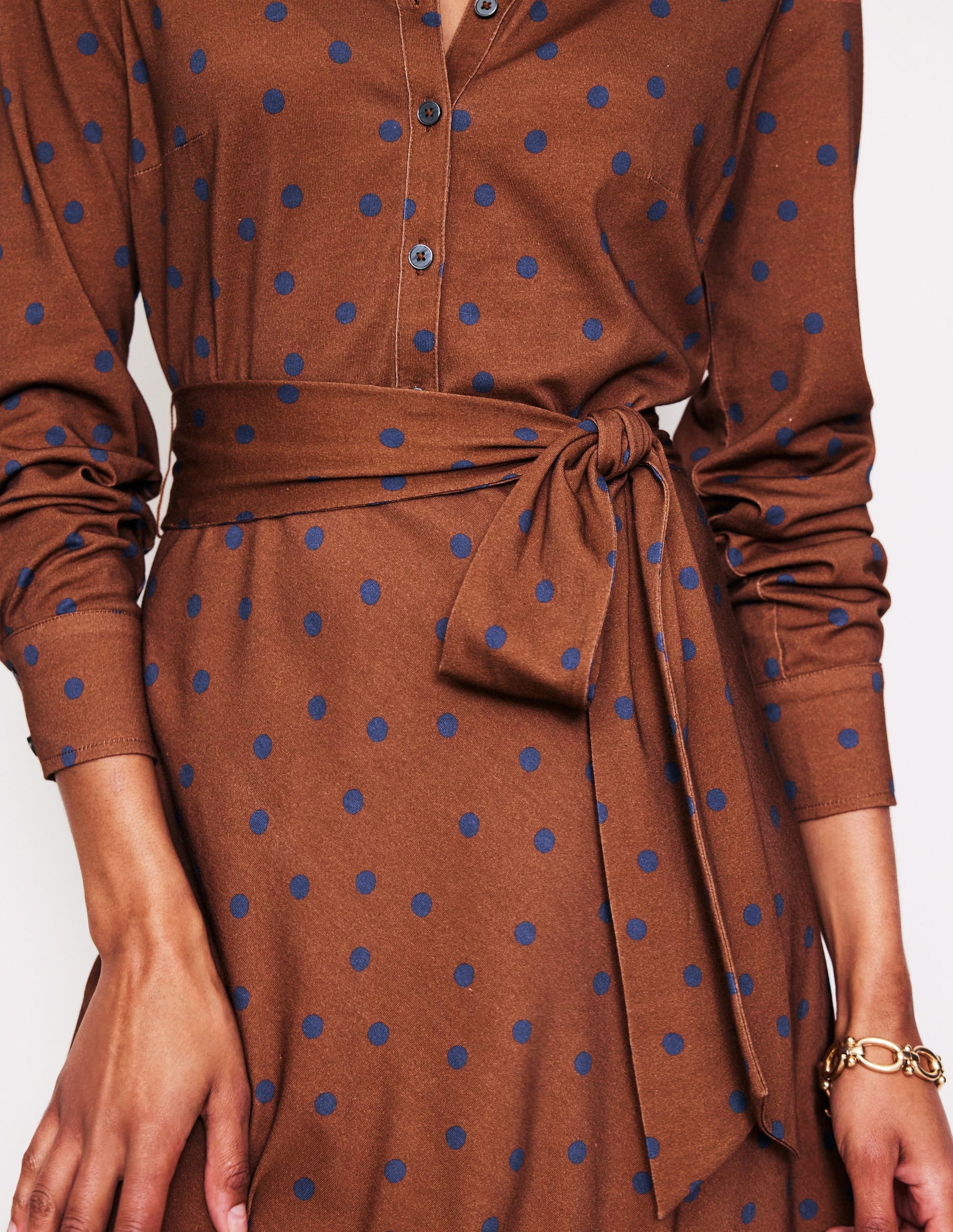 Robe-chemise midi Laura en jersey-Marron automnal, pois épars-2
